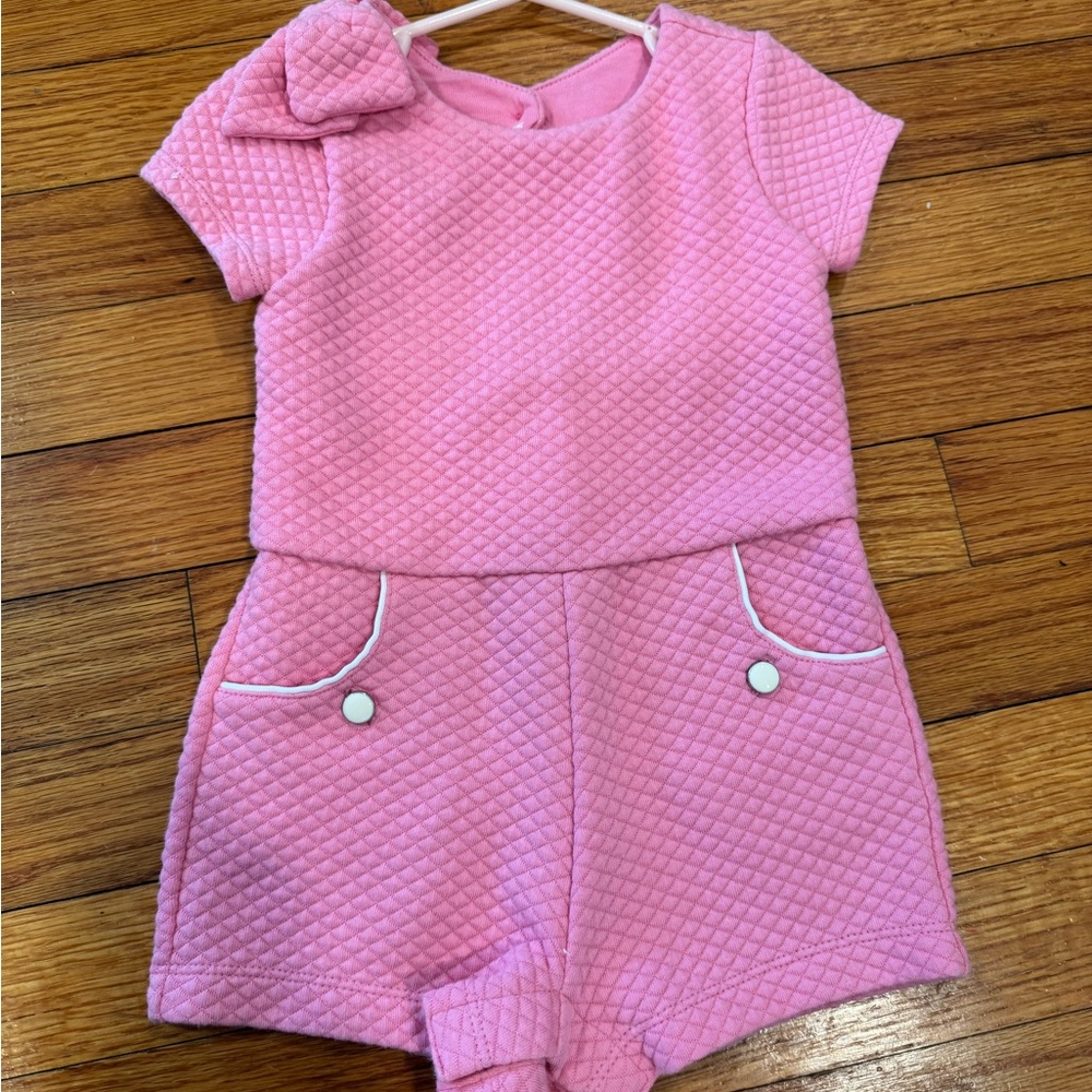 Pink Quilted Baby Romper with Bow